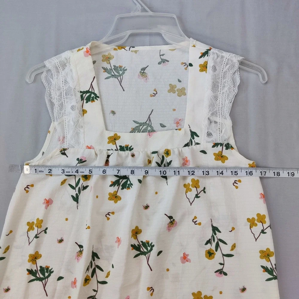 Shein Nightgown Womens‎ Medium White Floral Lace Strap Square Neck Sleep Dress